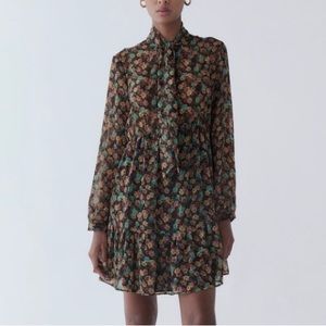 Zara Boho Floral Long-sleeve Mini Dress Size XL